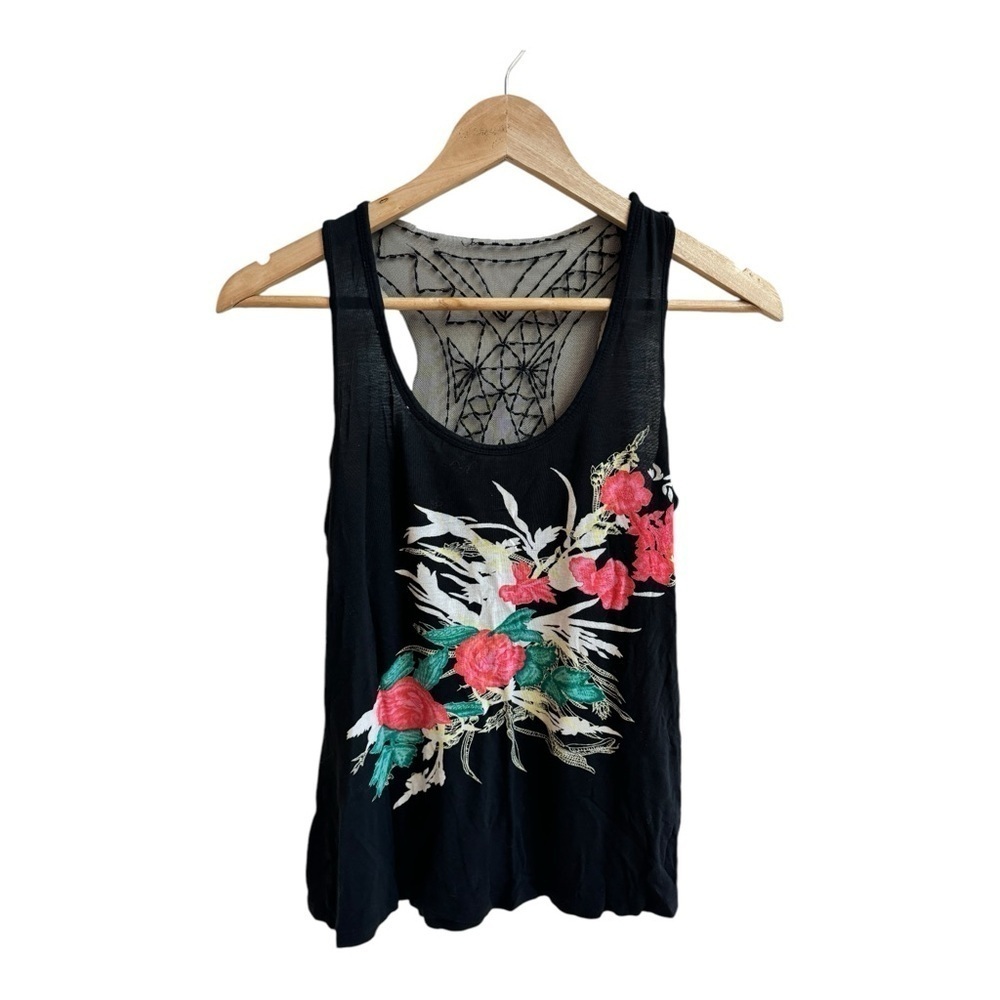 Twentyone Black Floral Beaded Lightweight Racerback Womens Size S Tank Top